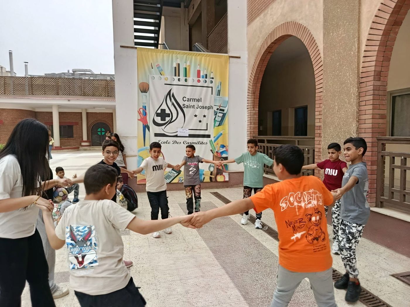 Students gathered in the school courtyard